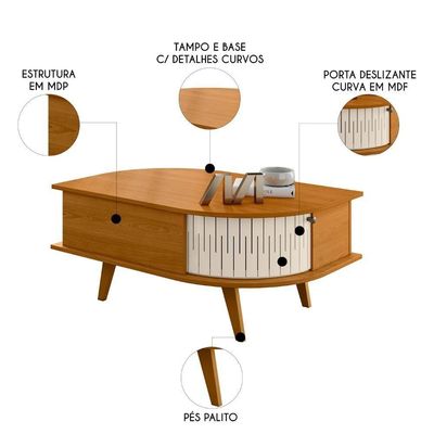 Mesa De Centro Para Sala 90cm Indy Z10 Off-cinamomo - Mpozenato