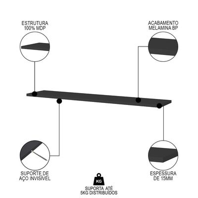 Prateleira Flutuante Para Lavanderia Kit 4 Com Suporte Invisível 91cm Yara Preto - Lumil