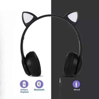 Fone Bluetooth Orelha De Gato Led Colorido (preto)