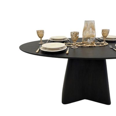 Mesa De Jantar Cone Lazo Oval 180x100 Cm Tampo Ébano Base Ébano Preto
