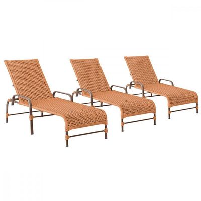 3 Espreguiçadeiras Reclinavel Catar Marrom Corda Nautica Terra Cota