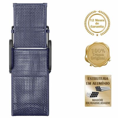 2 Espreguiçadeiras Reclinavel Catar Preto Corda Nautica Azul