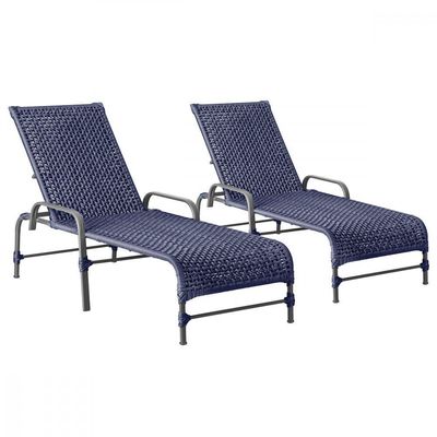 2 Espreguiçadeiras Reclinavel Catar Preto Corda Nautica Azul