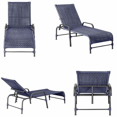 2 Espreguiçadeiras Reclinavel Catar Preto Corda Nautica Azul