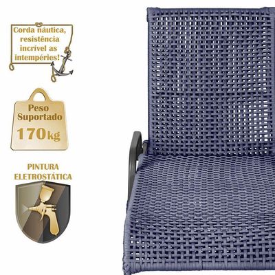 2 Espreguiçadeiras Reclinavel Catar Preto Corda Nautica Azul