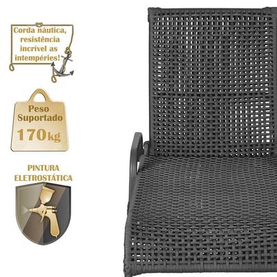 2 Espreguiçadeiras Reclinavel Catar Preto Corda Nautica Preto