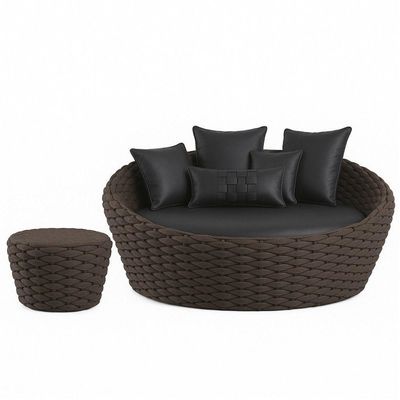 Puff E Chaise Monique Tricô Náutico Jardim Piscina área Marrom