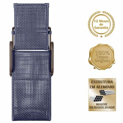 02 Espreguiçadeiras Reclinável Catar Marrom Corda Náutica Azul