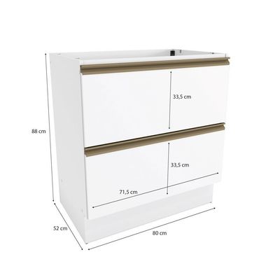 Balcão 2 Gavetas Kappesberg Celeste 100% Mdf Branco 80cm