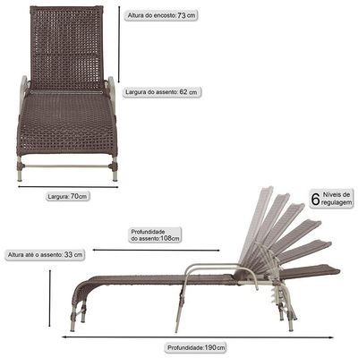 2 Espreguiçadeiras Reclinavel Catar Fendi Trama Original Marrom