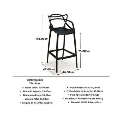 Cadeira Alta Para Balcão Allegra Plastico Resistente