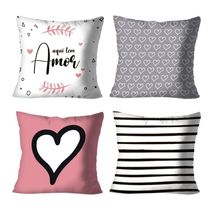 Kit 4 Capas De Almofadas Decorativa Aqui Tem Amor