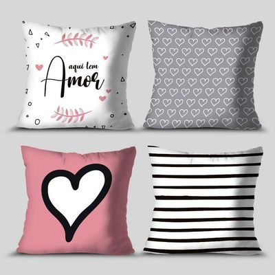 Kit 4 Capas De Almofadas Decorativa Aqui Tem Amor