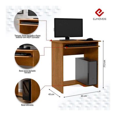 Mesa Escrivaninha Para Computador Prática 65cm Ej Móveis Freijó