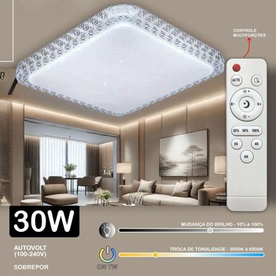 Plafon Led Quadrado Sobrepor Liora 30w Com Controle Remoto Bivolt