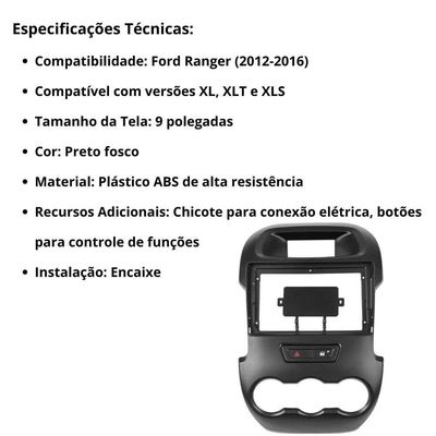 Central Multimídia Android 2 Din Ford Ranger Moldura 9 Câmera Ré