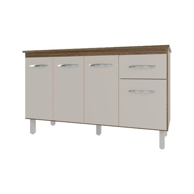 Balcão Cozinha Armário Gabinete Camila Off White Com Tampo Tampão 140 Cm Mobília Decor