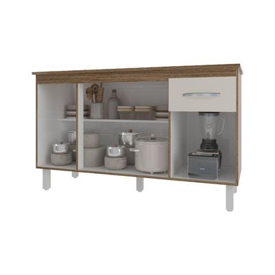 Balcão Cozinha Armário Gabinete Camila Off White Com Tampo Tampão 140 Cm Mobília Decor
