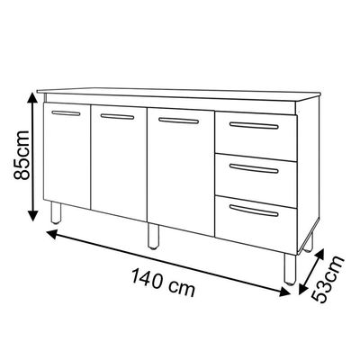 Balcão Gabinete Armário Cozinha Carine Off White Com Tampo Tampão 140 Cm Mobília Decor
