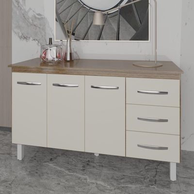Balcão Gabinete Armário Cozinha Carine Off White Com Tampo Tampão 140 Cm Mobília Decor