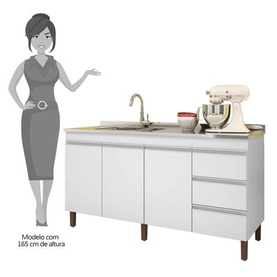 Balcão Gabinete Para Pia 160cm Sem Tampo 3 Portas Karen P14 Branco - Mpozenato