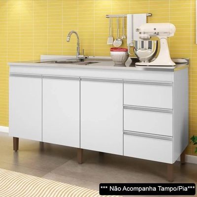 Balcão Gabinete Para Pia 160cm Sem Tampo 3 Portas Karen P14 Branco - Mpozenato