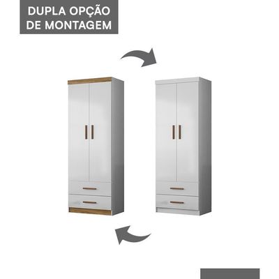 Guarda Roupa Infantil ônix 2 Portas E 2 Gavetas Flex Nature-branco - Peternella Móveis Nature-branco