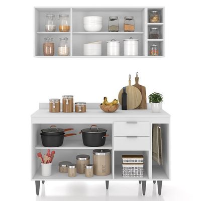 Armário De Cozinha Com Tampo Cp08 140cm Pérola Branco Z34 - Mpozenato