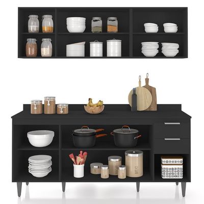 Armário De Cozinha Com Tampo Cp10 180cm Pérola Preto Z34 - Mpozenato