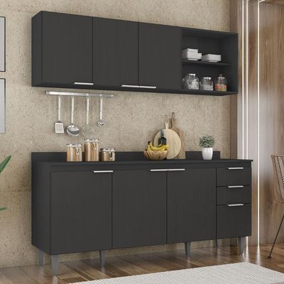 Armário De Cozinha Com Tampo Cp10 180cm Pérola Preto Z34 - Mpozenato