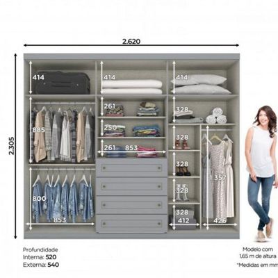 Guarda Roupa Henn Americano 6 Portas 4 Gavetas D205-05 Cinza