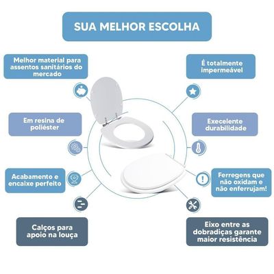 Assento Sanitário Tampa De Vaso Branco Resina Poliester Aspen Para Bacia Deca