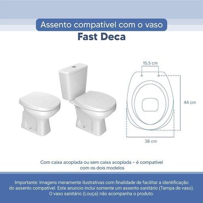 Assento Sanitário Tampa De Vaso Branco Resina Poliester Fast Para Bacia Deca