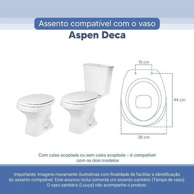 Tampa Vaso Sanitário Poliester Acrilico Aspen Branco Para Bacia Deca