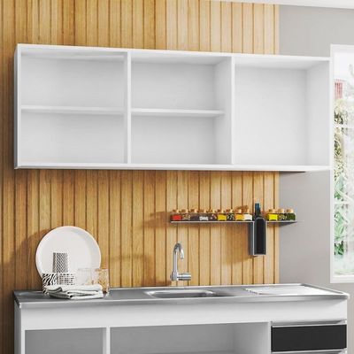 Armário Aéreo De Cozinha 150cm 3 Portas Argélia Branco-preto - Lumil