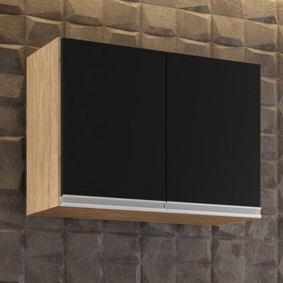 Armário Aéreo 80cm 2 Portas Califórnia Castanho-preto - Lumil Móveis