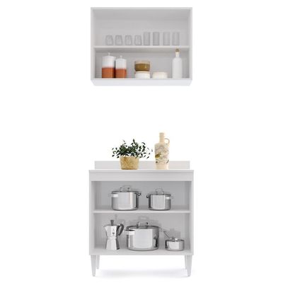 Armário Aéreo Califórnia E Balcão Hawai Com Tampo 80cm Branco-preto - Lumil