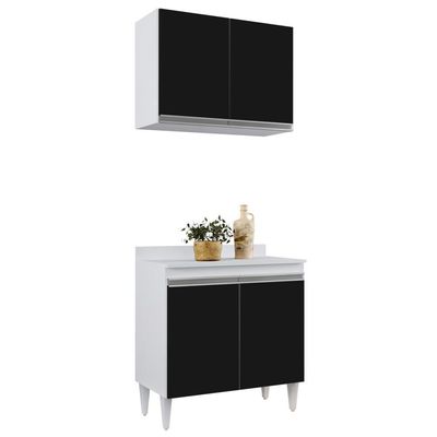 Armário Aéreo Califórnia E Balcão Hawai Com Tampo 80cm Branco-preto - Lumil