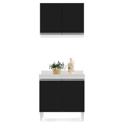Armário Aéreo Califórnia E Balcão Hawai Com Tampo 80cm Branco-preto - Lumil