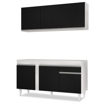 Armário Aéreo Argélia E Balcão Para Pia 150cm Dakota Branco-preto - Lumil Móveis