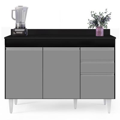 Balcão Gabinete Para Pia Com Tampo 120cm Michigan Pto-cinza - Lumil