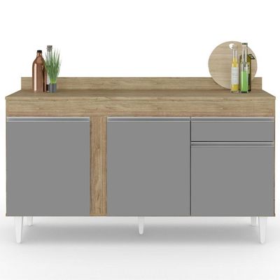 Balcão Gabinete Para Pia Com Tampo 150cm 3 Portas 1 Gaveta Dakota Castanho-cinza - Lumil