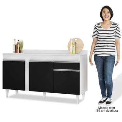 Armário Aéreo Argélia E Balcão Gabinete Para Pia Com Tampo 150cm Dakota Branco-preto- Lumil