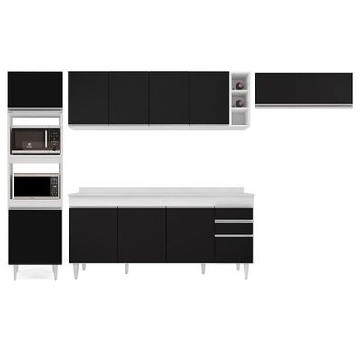 Armário De Cozinha Modulada 5 Peças Cp17 Balcão Com Tampo Branco/preto - Lumil