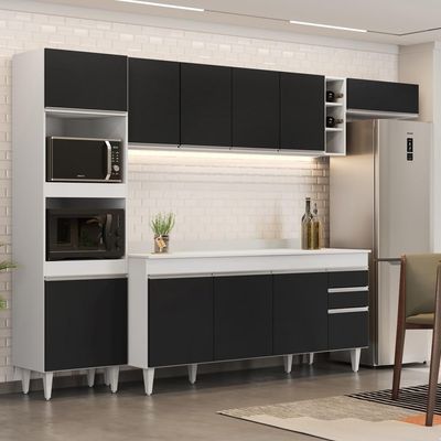 Armário De Cozinha Modulada 5 Peças Cp17 Balcão Com Tampo Branco/preto - Lumil