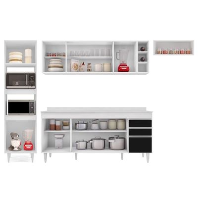 Armário De Cozinha Modulada 5 Peças Cp17 Balcão Com Tampo Branco/preto - Lumil