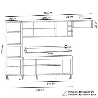 Armário De Cozinha Modulada 5 Peças Cp17 Balcão Com Tampo Branco/preto - Lumil