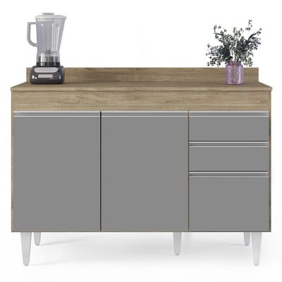 Armário De Cozinha Modulado De Canto 7 Peças Cp20 Balcão Com Tampo Castanho/cinza - Lumil
