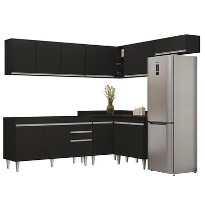 Armário De Cozinha Modulado De Canto 7 Peças Cp22 Balcão Sem Tampo Preto - Lumil