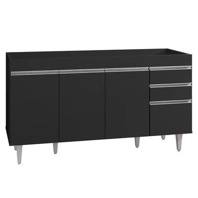 Armário De Cozinha Modulado De Canto 7 Peças Cp22 Balcão Sem Tampo Preto - Lumil